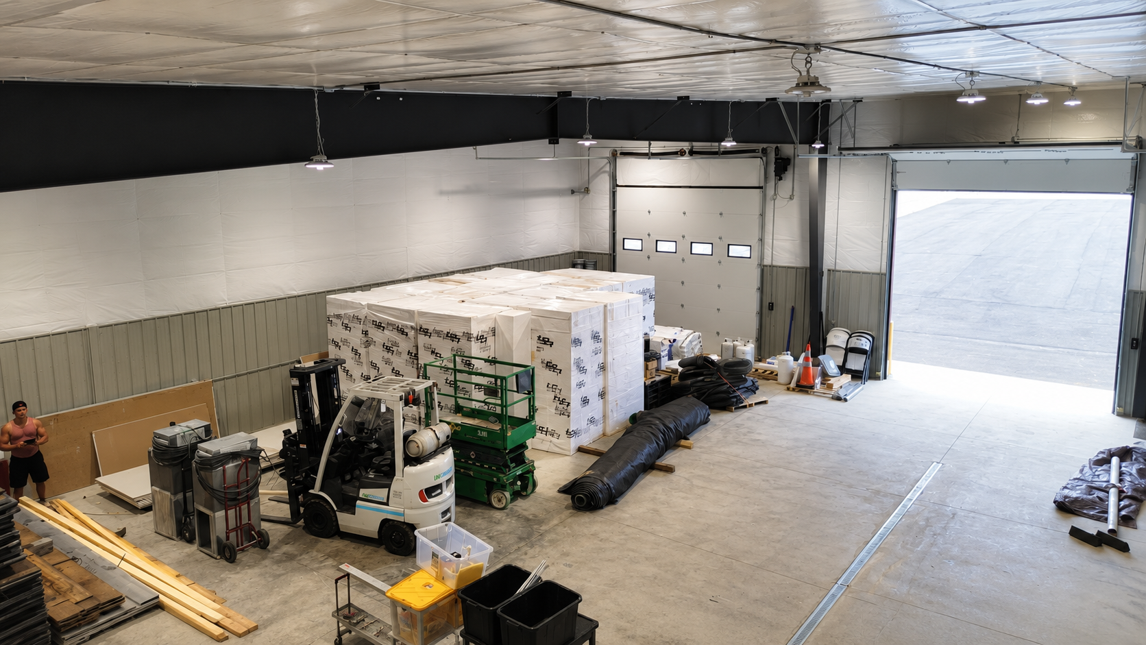 Warehouse interior with equipment and materials